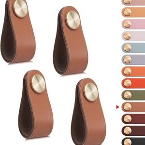 New 4 Pack Leather Drawer Pulls Light Coffee Cabinet Handles Single Hole Dresser